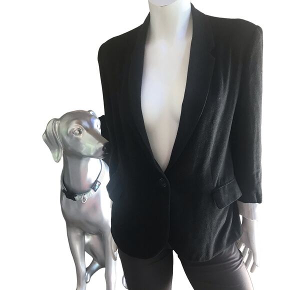 Anthropologie Cartonnier Polyester Rayon Black V-Neck Blazer Women's Size M - Picture 1 of 8